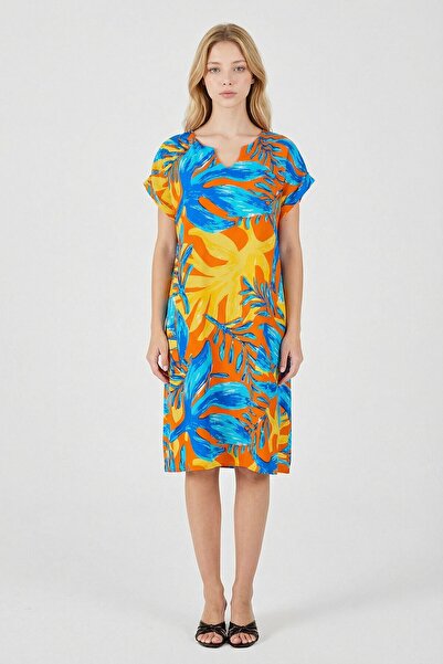 bacc Μπλε-κίτρινο φόρεμα Tropical Με σχέδιο με λαιμόκοψη V και άνετη εφαρμογή