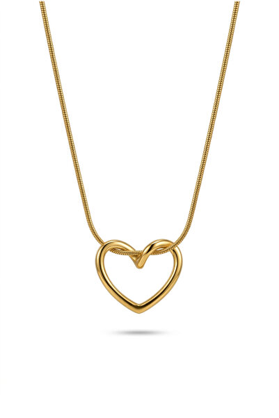 MAVEGA Kadın Kararmaz Yüksek Kalite Çelik İçi Boş Kalp Aşk Düğümü Kolye