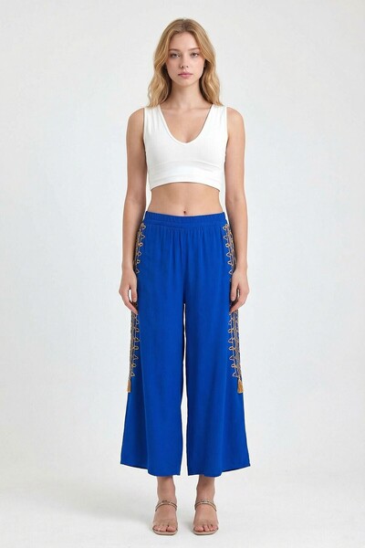 bacc μπλε κοβαλτίου Κεντημένο άνετο παντελόνι σαλβάρι