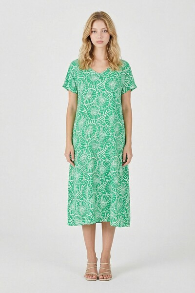 bacc Πράσινο φόρεμα Δερμάτινο n με λαιμόκοψη V και κοντό μανίκι Με σχέδιο Mid...