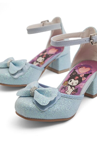 SANYA KİDS Kuromi Printed Glittery and Stoned Bowknot Girls' Heeled Evening D...