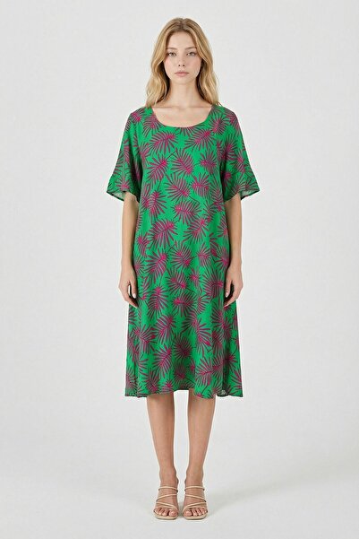 bacc Πράσινο φόρεμα με φαρδύ γιακά Με σχέδιο Midi μήκος