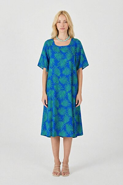 loia Γυναικείο φόρεμα Saks με φαρδύ γιακά και μοτίβο, μήκους μίντι, κομψό L26...