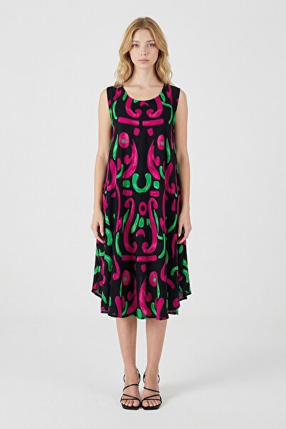 loia Γυναικείο μαύρο φόρεμα με λαιμόκοψη U, αμάνικο, ασύμμετρο κόψιμο, μίντι ...