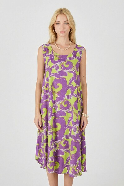 bacc Μωβ φόρεμα με λαιμόκοψη U, αμάνικο, ασύμμετρης κοπής Midi μήκος