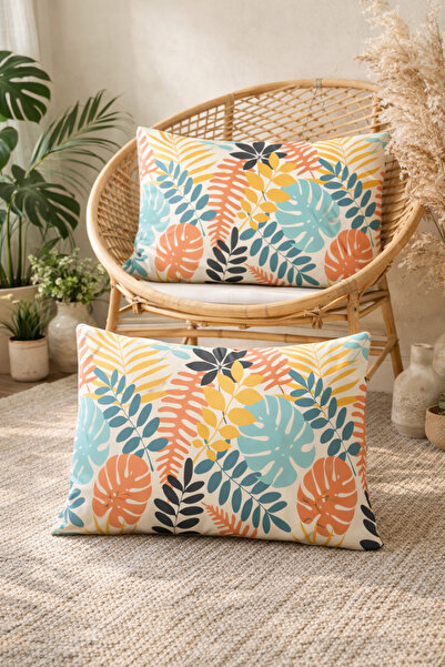 SasoHome ريش ملون - غطاء وسادة مستطيل بنمط ريش ملون مكون من قطعتين