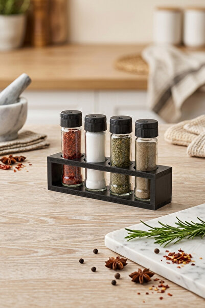 AzzaWood Glass Salt Shaker, Pepper Shaker, Spice Shaker Set - Set of 4 - with...