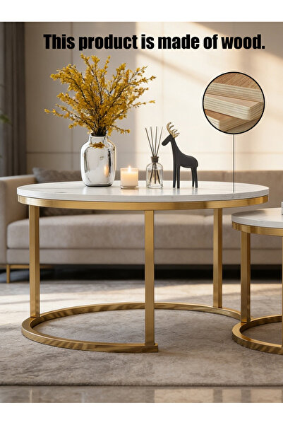 Generic طقم طاولة قهوة ليون هوم نورديك قابل للتمديد، قطعتين - طاولات جانبية د...