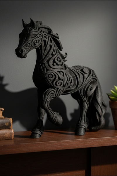 datpy Siyah Dekoratif At Heykeli - Modern Tasarım, Zarif Ev Ofis Aksesuarı, H...