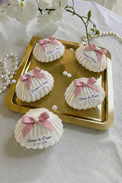 ERSE HOME 8 Adet Pembe Fiyonklu İstiridye Mum Nikah ve Bebek Şekeri, Söz, Niş...