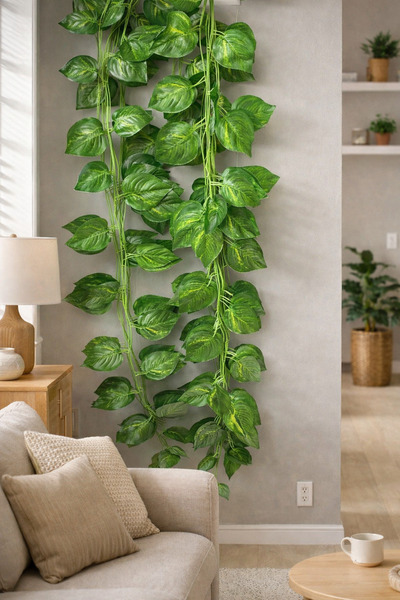 BLUE SİDE 1 Adet Dekoratif Yeşil Yapraklı Yapay Sarmaşık Üçgen Yapraklı Sarkı...