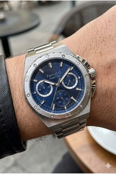 Ferrucci Silver Color Men's Wristwatch |   45mm Steel Case, Silver Metal Band...