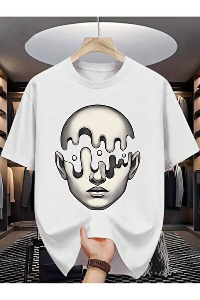 CLASSY.MODA Υπερμεγέθη λευκό μπλουζάκι unisex με στάμπα, άνετη εφαρμογή, καθη...