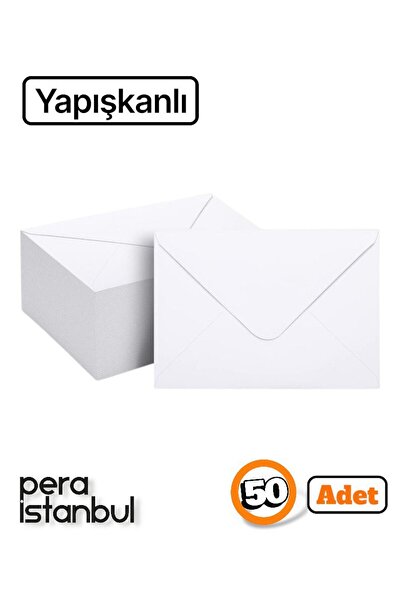 Pera İstanbul 50 Adet Yapışkanlı 13x18 Beyaz Davetiye Lüks Tebrik Kartı Mektu...