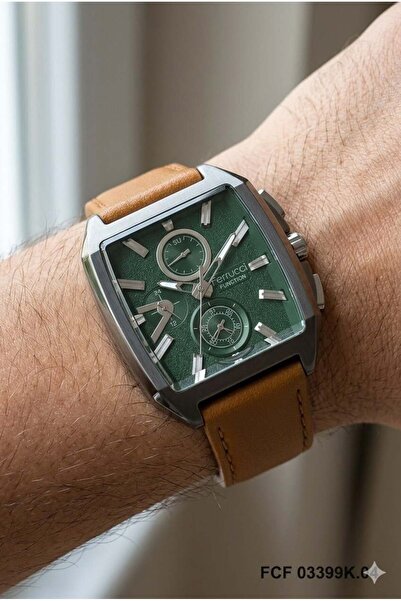 Ferrucci Stylish Design Men's Wristwatch |   42 mm Steel Case, Light Brown Le...