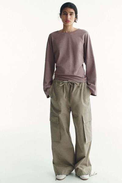 H&M بلوزة قطنية بأكمام طويلة