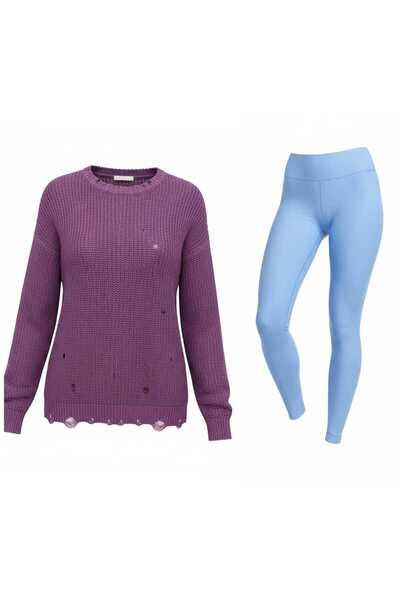 ANATOLIATEKSTILE Set Damă Pulover Lung Oversize + Colanți – Outfit Casual Con...