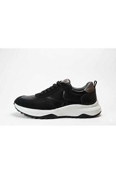 Onlo Ayakkabı Mh.1090 Genuine Leather Black Laced Thick Sole Men's Casual Shoes