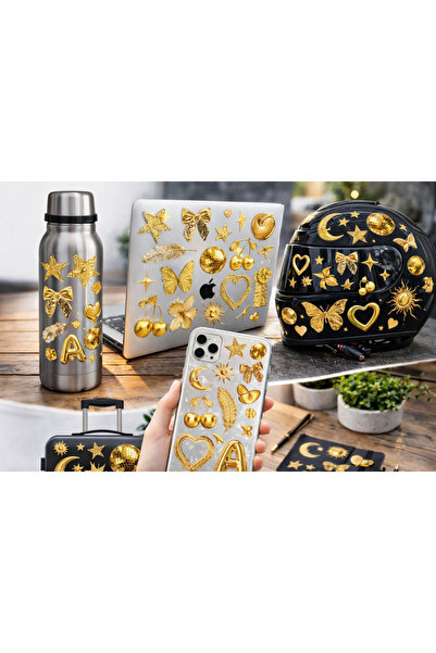 Limitless Design مجموعة ملصقات النجمة الذهبية والقلب - ملصقات فاخرة لامعة وجم...