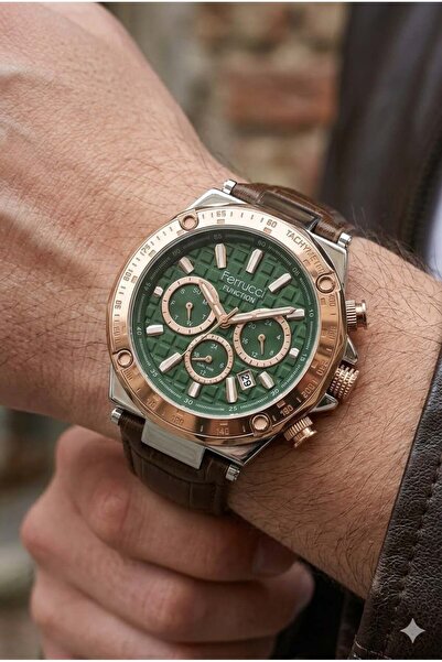 Ferrucci Men's Wristwatch |   44mm Steel Case, Light Brown Leather Strap, Gre...