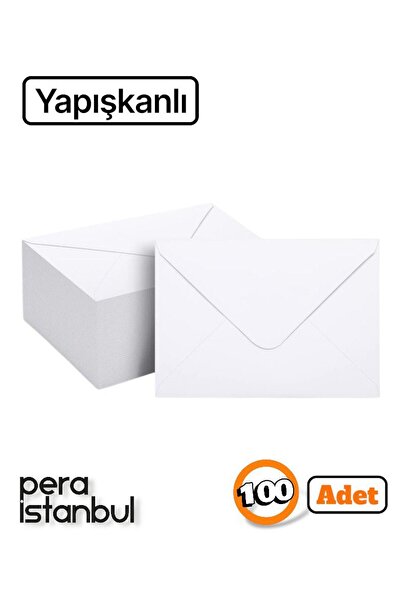 Pera İstanbul 100 Adet Yapışkanlı 13x18 Beyaz Davetiye Lüks Tebrik Kartı Mekt...