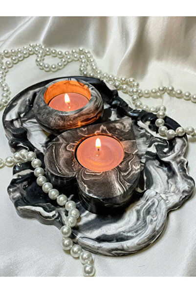 Noir Candle Set Minimal Dekoratif Mumluk & Tepsi Seti