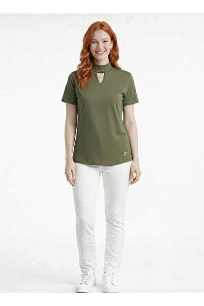 Neden Tekstil Women's Half Turtleneck Short Sleeve Basic T-Shirt with Window ...