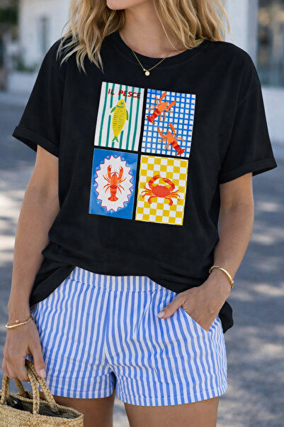 ArtYus Sea Theme Graphic Printed Unisex Oversized T-Shirt - Fish and Seafood ...