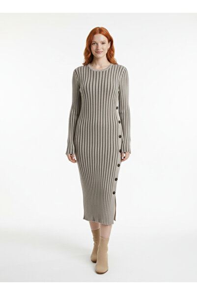 Neden Tekstil Women's Button Detailed Striped Knitwear Midi Dress