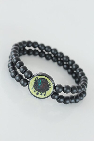 Inure Jewelry Black Color Double Row Natural Stone Men's Bracelet with Ottoma...