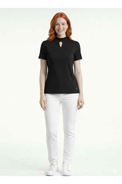 Neden Tekstil Women's Half Turtleneck Short Sleeve Basic T-Shirt with Window ...