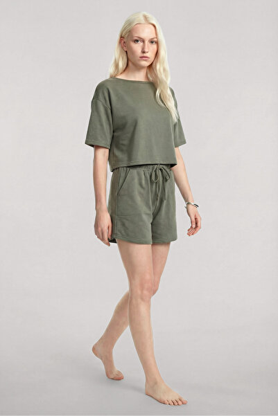 Akbeniz Σετ πιτζάμες με κοντό μανίκι και σορτς χακί