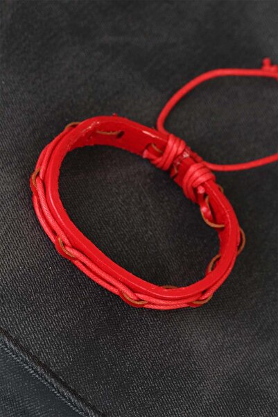 Inure Jewelry Red Color Adjustable String Leather Men's Bracelet
