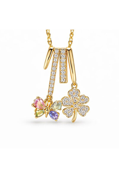 stainless steell Altın Renk Paslanmaz Çelik Taşlı Sallantılı Yonca ve Renkli ...