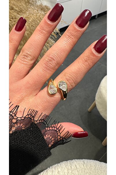 GLARE JEWELRY CO Damla Model Lüks Zirkon Taşlı Paslanmaz Çelik Yüzük Ayarlana...