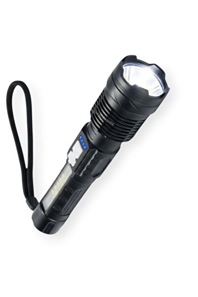 Mustran Şarjlı Taktik El Feneri Güçlü Işık Zoomlu 6 Mod LED+COB Kamp Avcılık ...