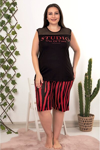 by İGP Black Big Size Zebra Patterned Shorts Set