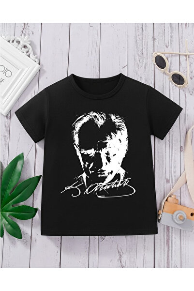 CDA 23 April Atatürk Black Children's T-Shirt Premium Cotton Pack Printed Com...