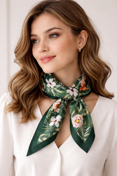 Mavi Masal Tropical Green Summer Floral Scarf