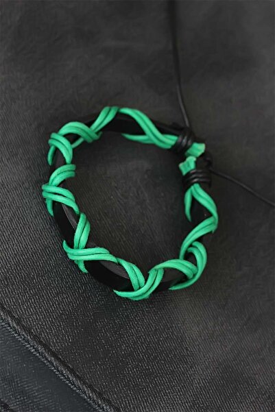 Inure Jewelry Green String Black Color Leather Men's Bracelet