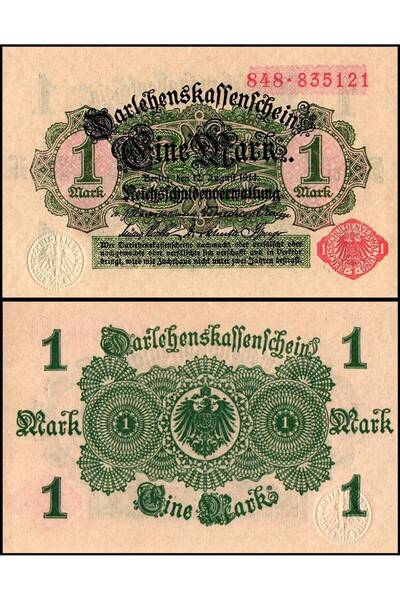 emir koleksiyon coin & paper collection Almanya 1914 Yılı 1 Mark Kağıt Para Ç...