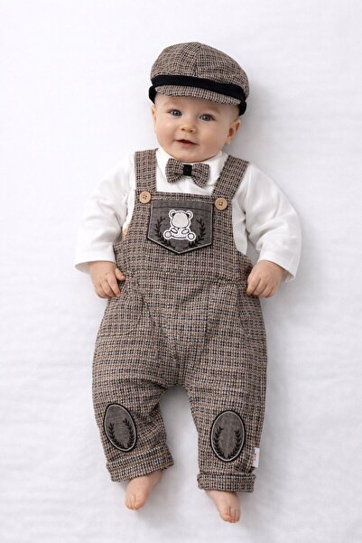 Baby Erkek Bebek Şapkalı Salopet Takım