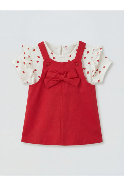 LC Waikiki فستان LCW للأطفال الرضع باللون الأحمر مع فيونكة قماش غبردين
