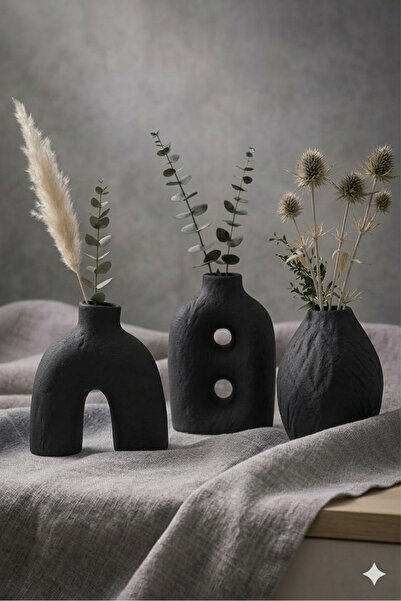 MERAM PRİNT Modern Textured Piece Decorative Vase Set – Ceramic Look Matte Te...