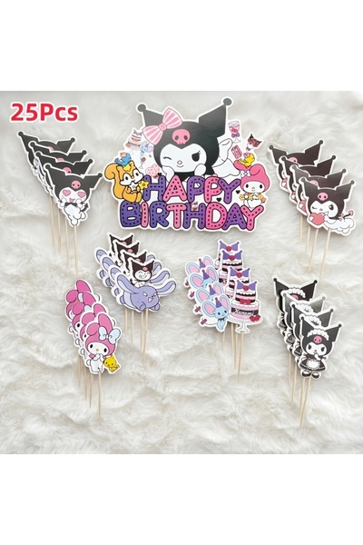 Markasız ucuz 25 Parça Kuromi ve My Melody Temalı Doğum Günü Pasta ve Cupcake...