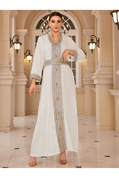 Madam Uniq Color blocked embroidered panel long sleeved dress