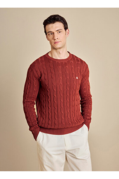 BROOKS BROTHERS Bisiklet Yaka Standart Kiremit Erkek Kazak BBSS26MKL030