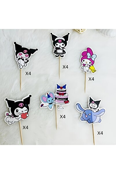 Markasız ucuz 24 Adet Kuromi ve My Melody Temalı Cupcake Süsü - Doğum Günü Pa...