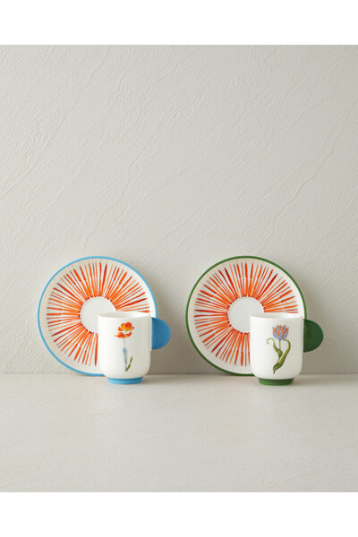 English Home طقم فناجين قهوة بورسلين برايت بلوسوم 4 قطع لشخصين 90 مل ملون