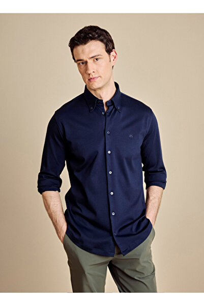 BROOKS BROTHERS Lacivert Erkek Düğmeli Slim Fit Logo Baskılı Gömlek BBSS26MKN001